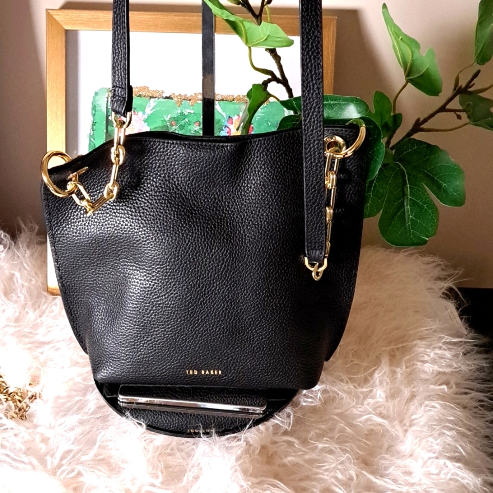 Ted Baker Black Crossbody Bag with Gold Accents - EUC